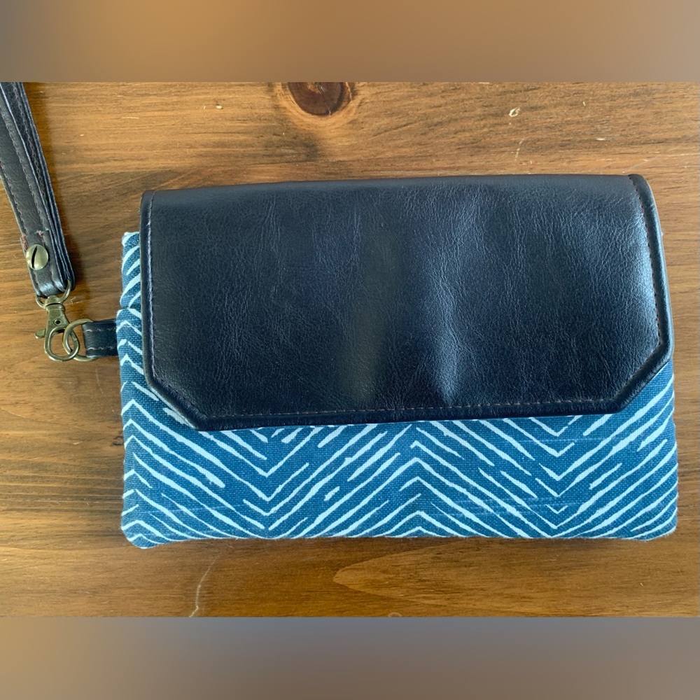 Chelsea Mae Design Leather & Batik Clutch Purse, 9x6, like new.